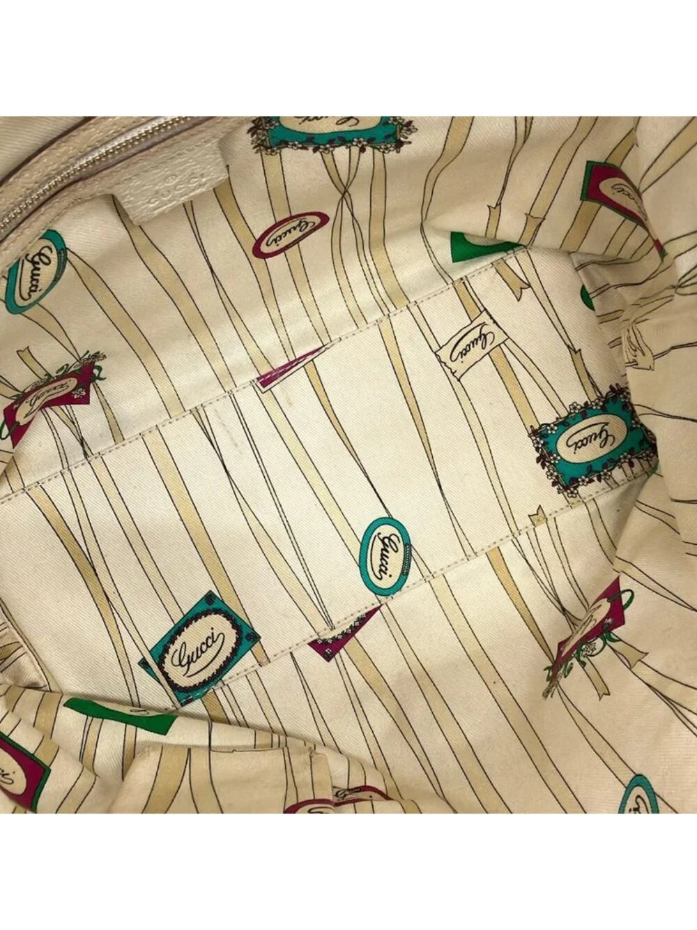 Gucci Tote GG Pattern Beige Dark Brown White Leather